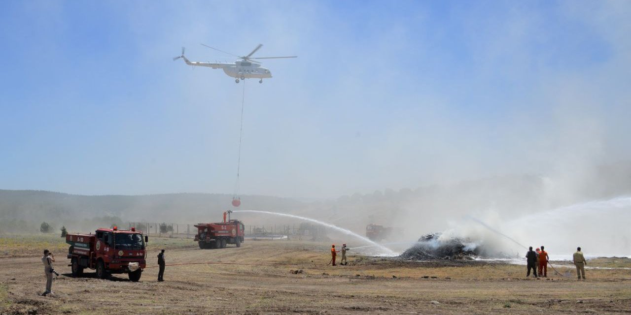 Kahramanmaraş’ta helikopter destekli yangın tatbikatı