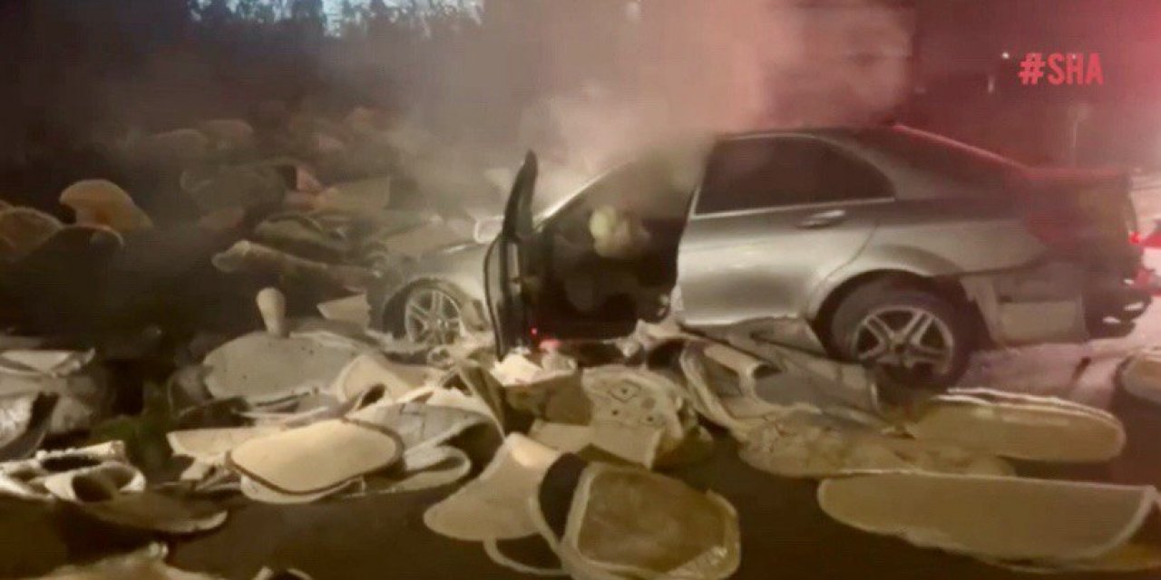 Kahramanmaraş’ta trafik kazası sonrası otomobil alev aldı