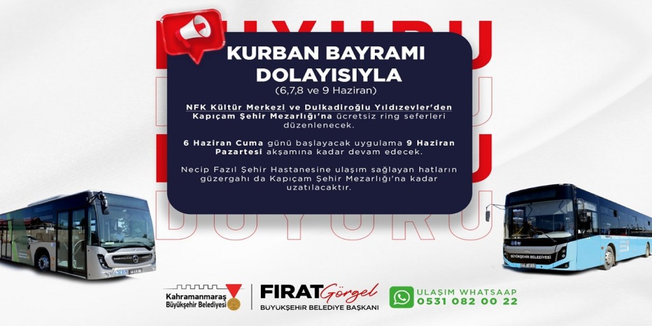 Bayramda Kapıçam’a Ücretsiz Toplu Taşıma!