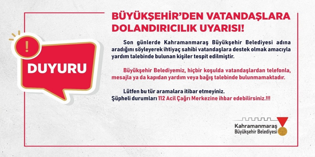 Büyükşehir’den Vatandaşlara Dolandırıcılık Uyarısı!