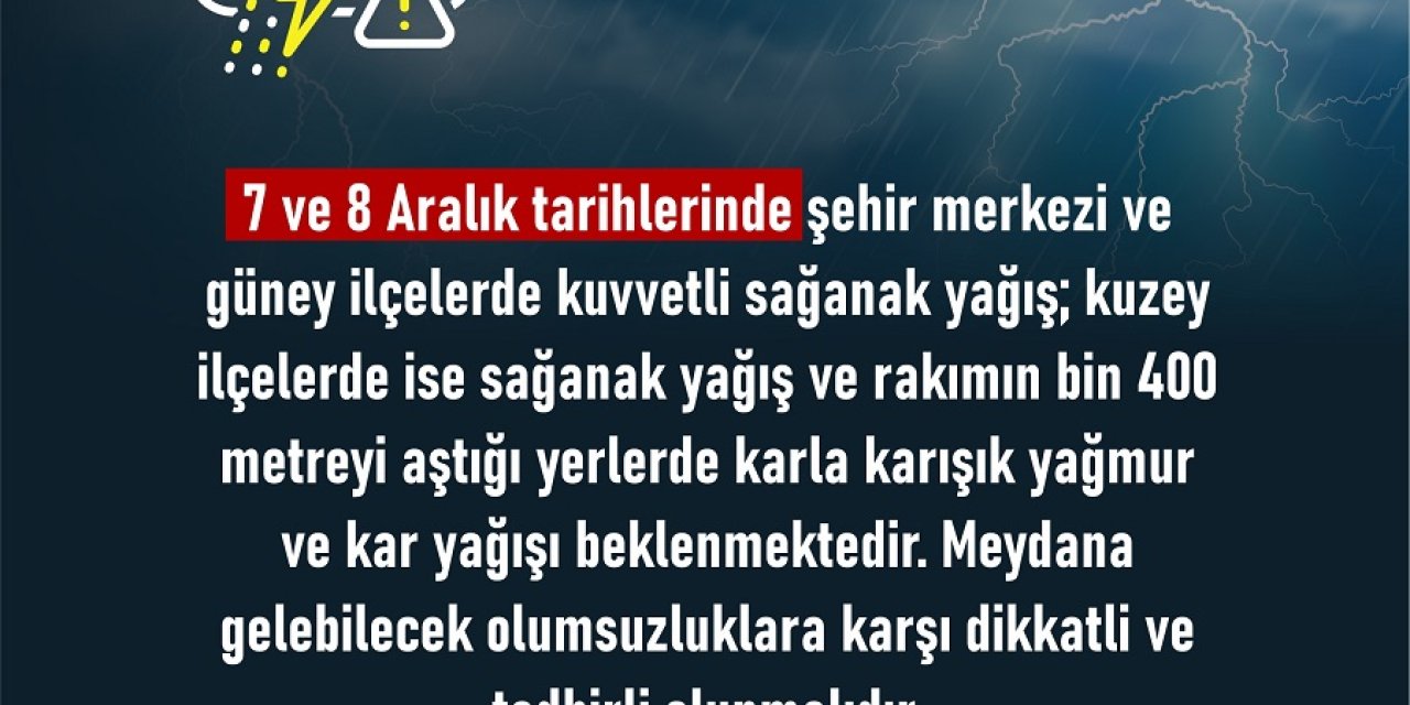 Şehir Genelinde Kuvvetli Sağanak ve Kar Yağışı Uyarısı!