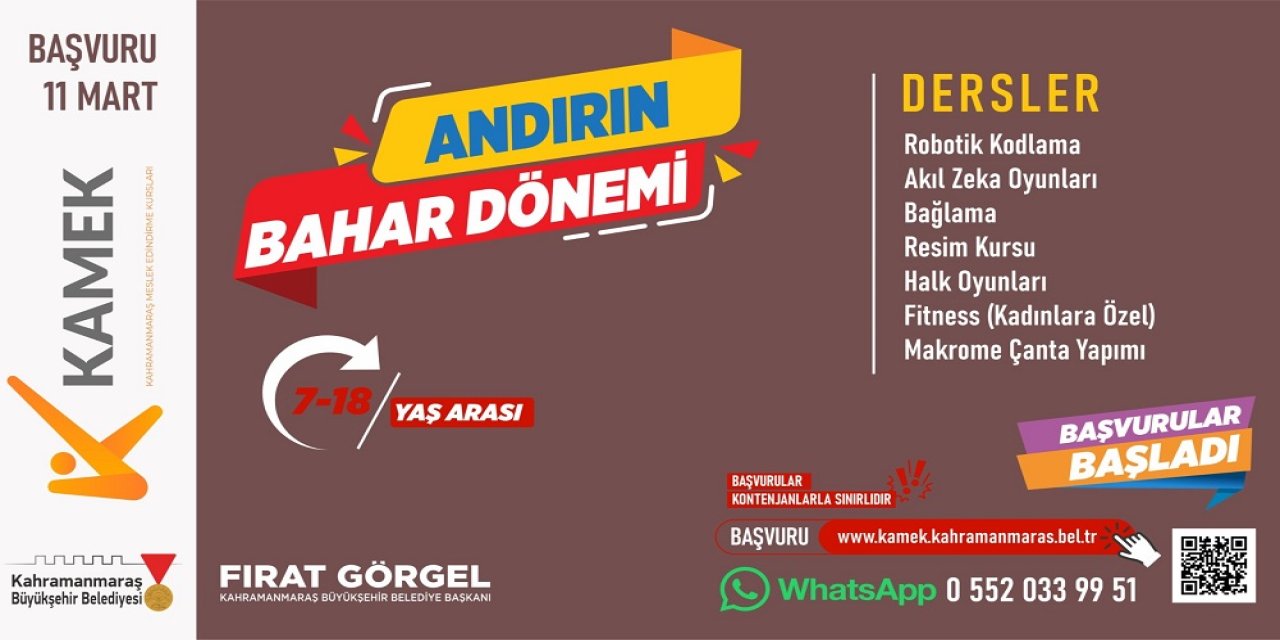 Andırın KAMEK’te 7 Branşta Ücretsiz Eğitim