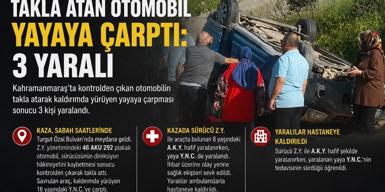 Kahramanmaraş’ta Takla Atan Otomobil Yayaya Çarptı: 3 Yaralı