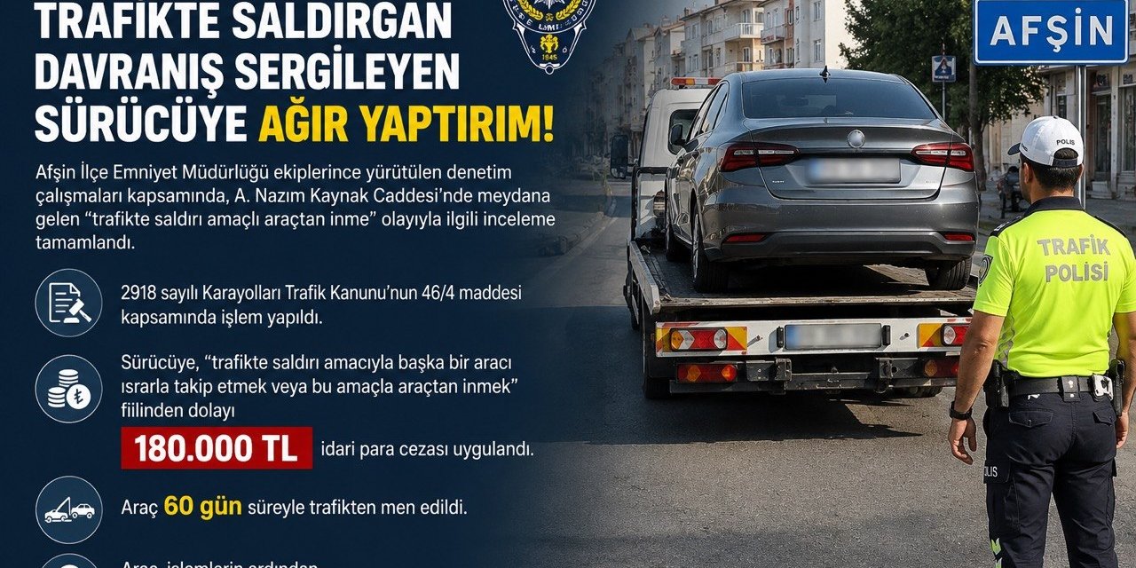 Kahramanmaraş’ta Trafikte Saldırgan Sürücüye 180 Bin TL Ceza