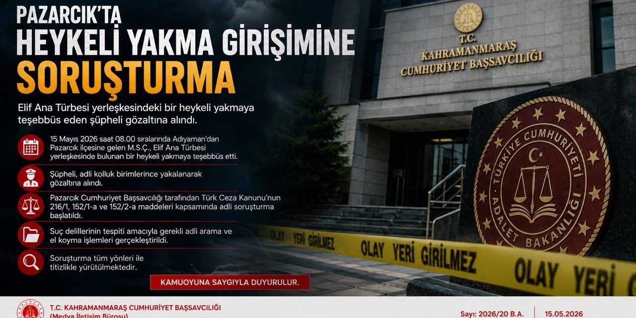 Pazarcık’ta Türbedeki Heykeli Yakma Girişimine Soruşturma