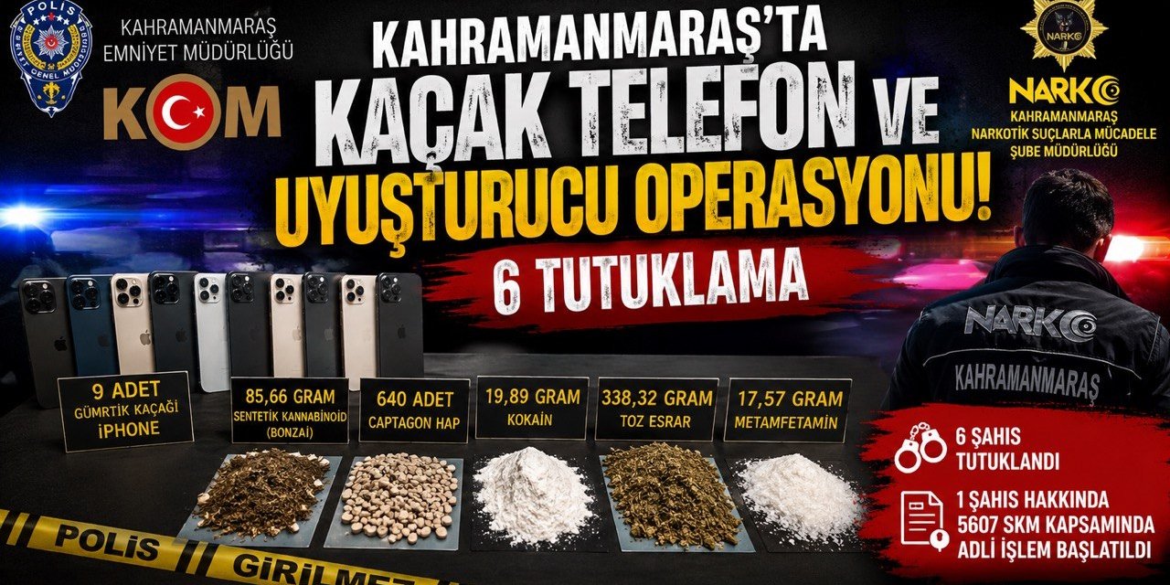 Kahramanmaraş’ta Kaçak Telefon ve Uyuşturucu Operasyonu: 6 Tutuklama