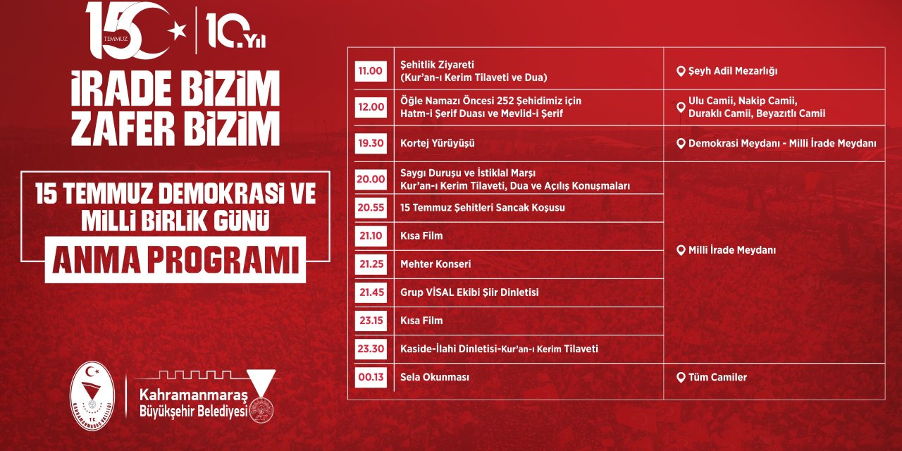 Demokrasi Zaferinin 10’uncu Yılında Kahramanmaraş Meydanlarda Buluşacak