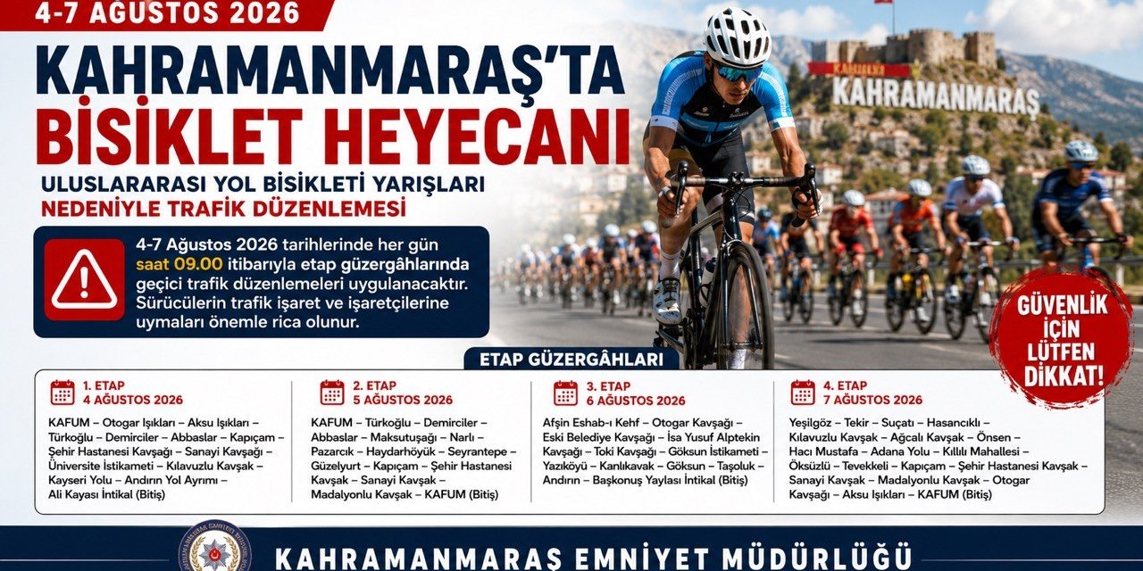 Kahramanmaraş’ta Uluslararası Bisiklet Yarışları Nedeniyle Bazı Güzergahlar Trafiğe Kapatılacak