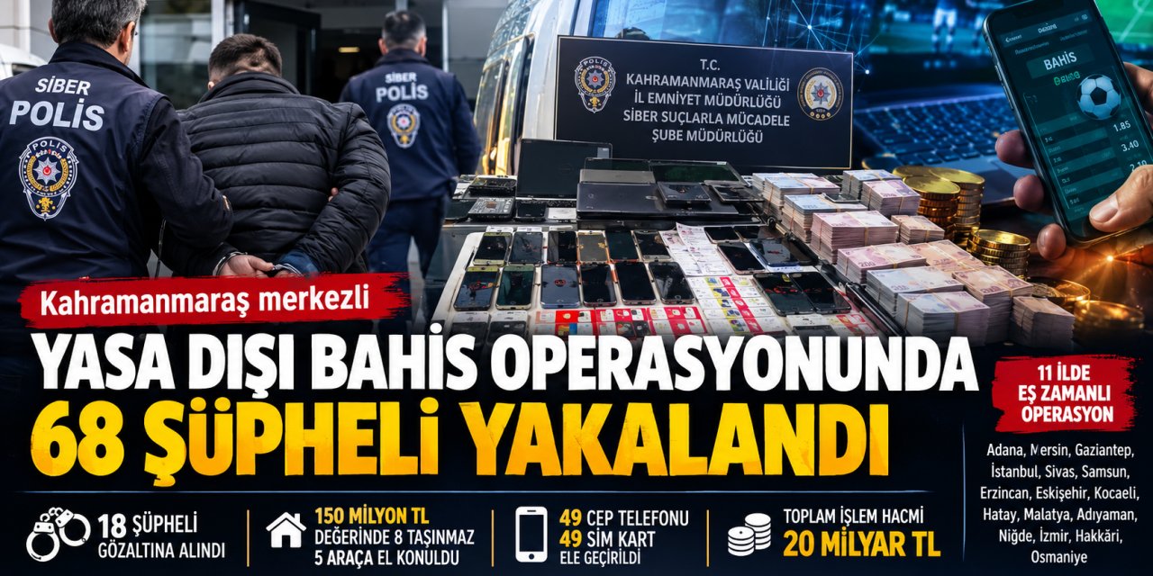 Kahramanmaraş merkezli yasa dışı bahis operasyonunda 68 şüpheli yakalandı