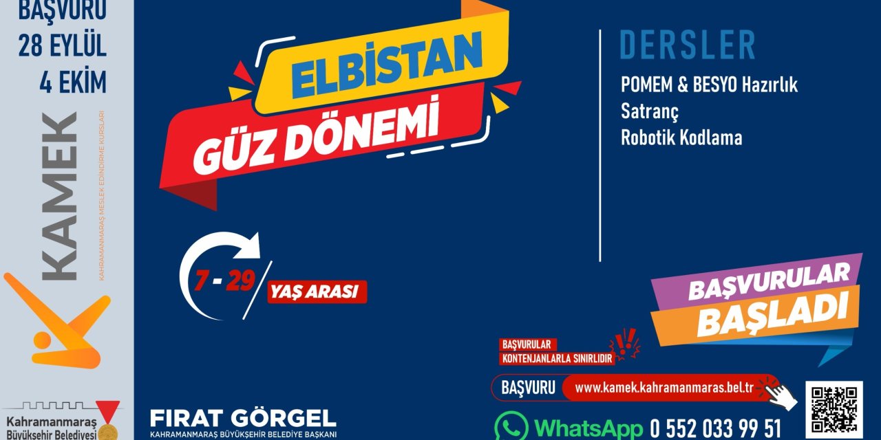Elbistan, Andırın, Çağlayancerit ve Ekinözü’nde KAMEK Eğitimlerine Başvurular Başladı!