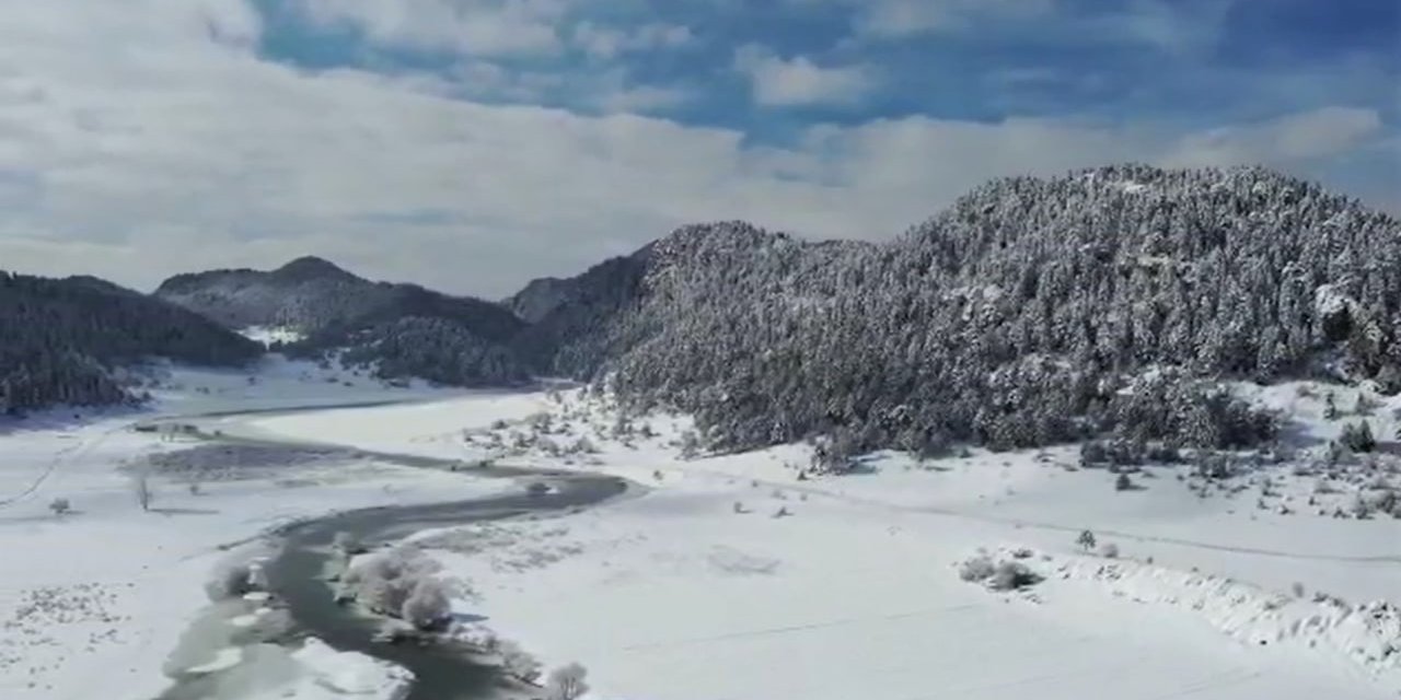 Kahramanmaraş’ta kar manzarası havadan görüntülendi