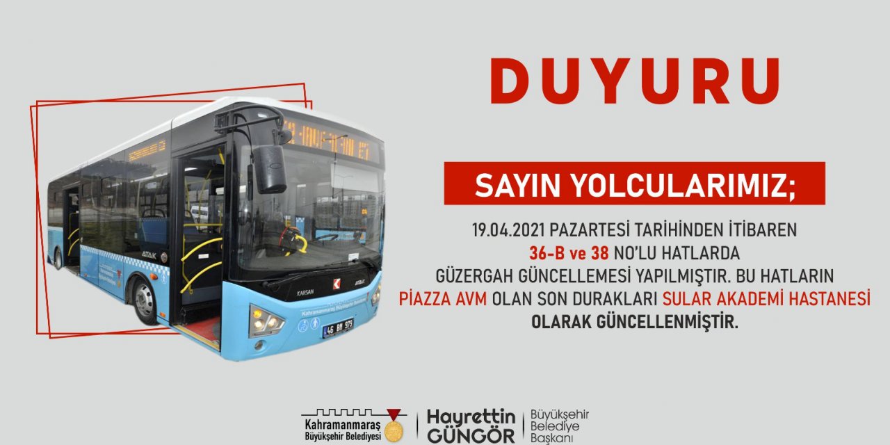 İki hatta güzergah güncellendi